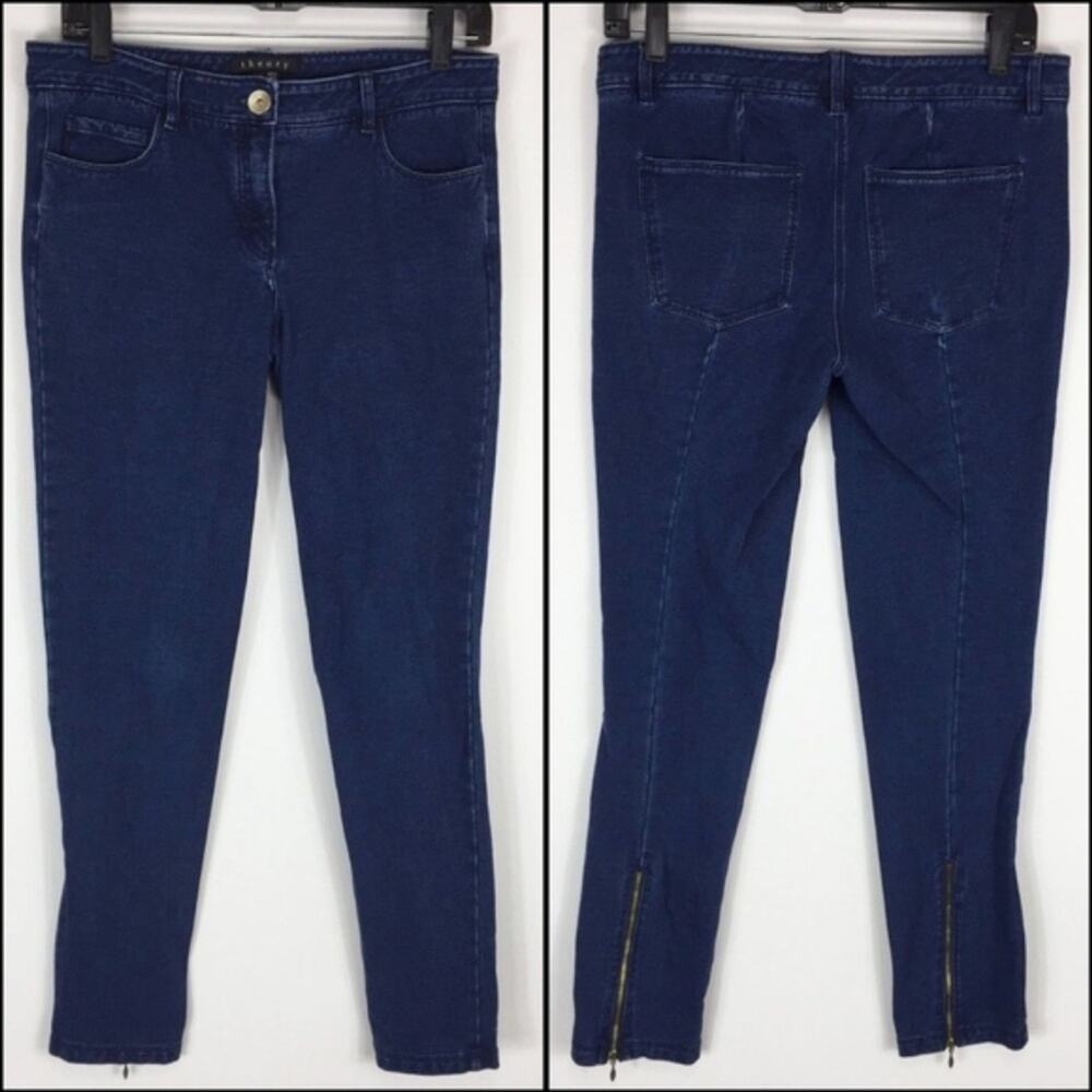Theory Jeans Women's 4 Shawni Battery Skinny Dark Wash Ankle Back Zip High Rise